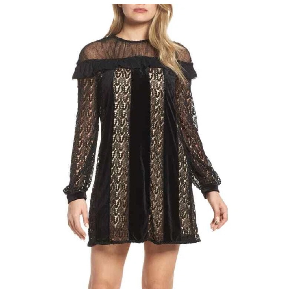 Foxiedox Dress Velvet panels with lace sleeves and accents Size Xs